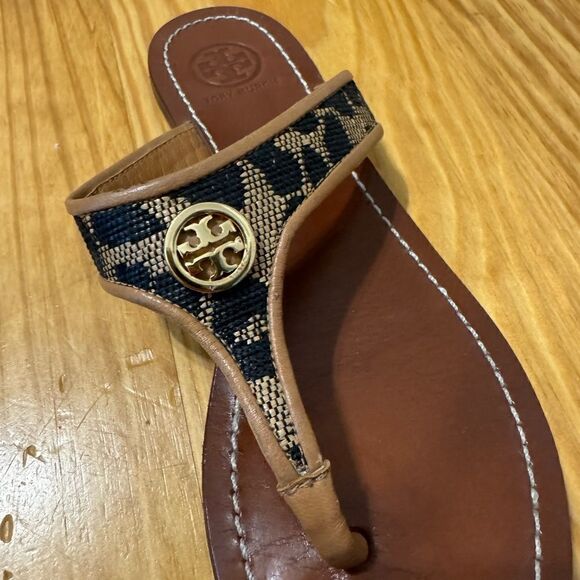 Tory Burch Cameron Thong Wedge Sandals Snakeskin-Embossed Women's Size US 5.5M - Picture 9 of 12